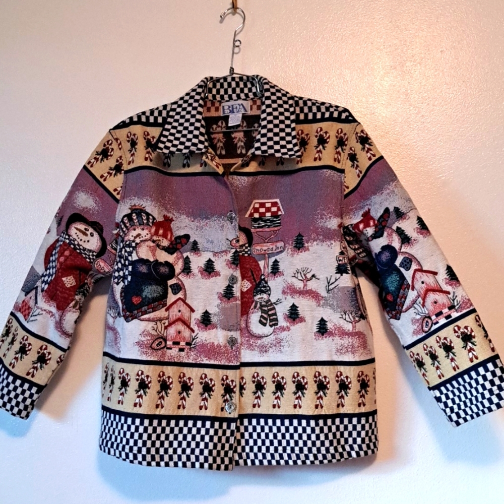 Vintage Tapestry Christmas jacket "Snowed Inn" 1X BFA Classics